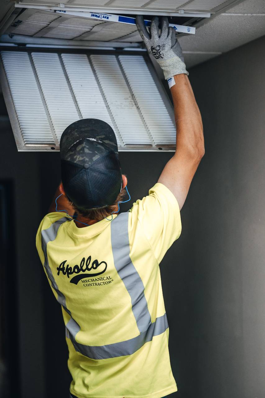 Apollo Heating and Air professional checking the filters